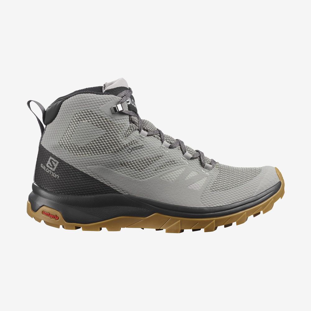 Salomon Singapore Mens Hiking Boots - OUTLINE MID GORE-TE Grey | 03489-TENI